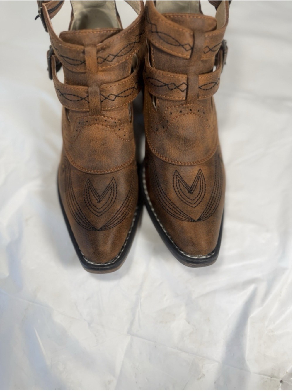 Roper Willa Embroidery Snip Toe Cowboy Booties Brown Casual Boots Size 6 New - Picture 5 of 10